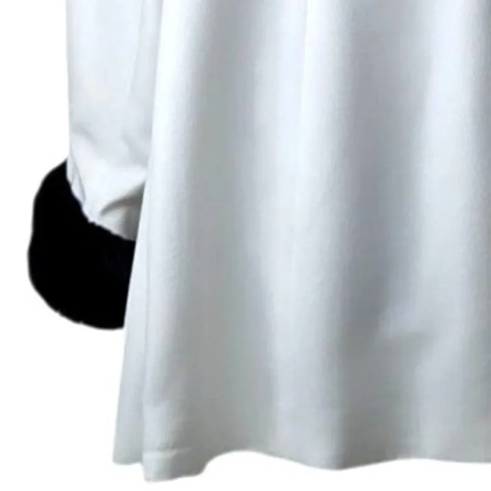 Maggie Barnes Womens White Coat With Black Faux Fur Trim Rhinestone 18W - Picture 8 of 9